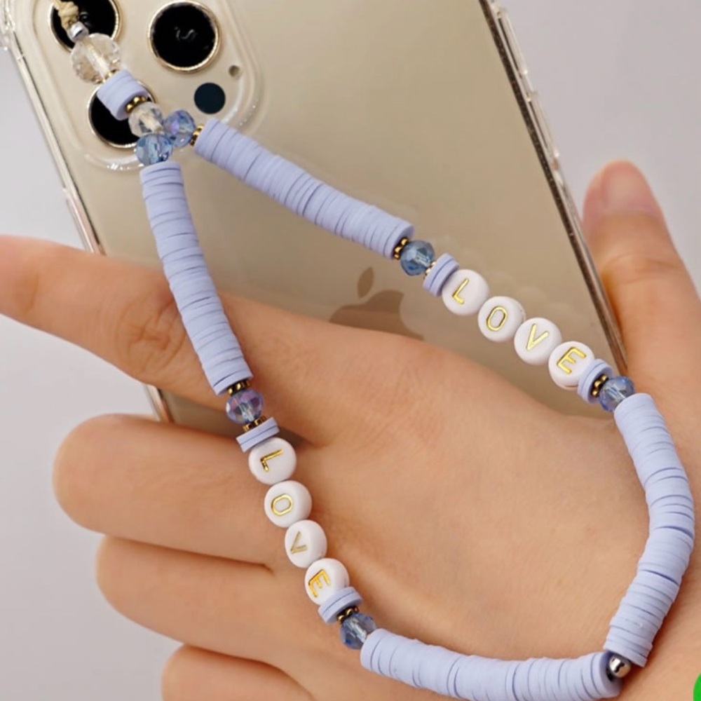 Purple Beaded Phone Charm with LOVE Letters